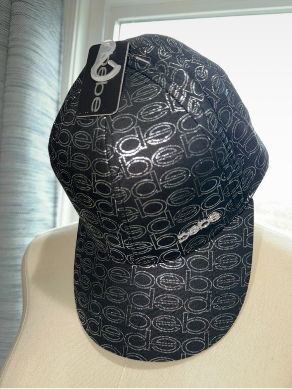 bebe Black Metallic Logo Baseball Cap